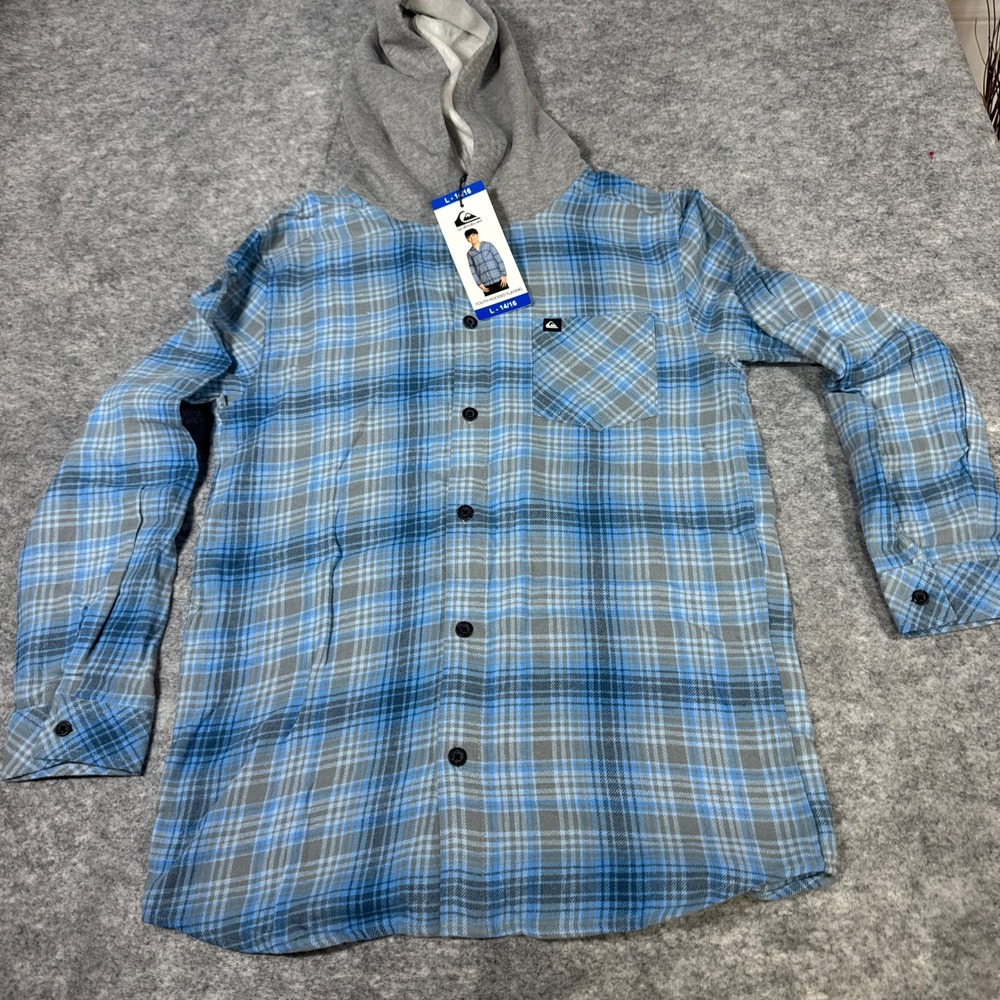 Quiksilver Kids Blue Plaid Hooded Flannel Shirt Size L 14/16 25QSFHB68K-427-PC